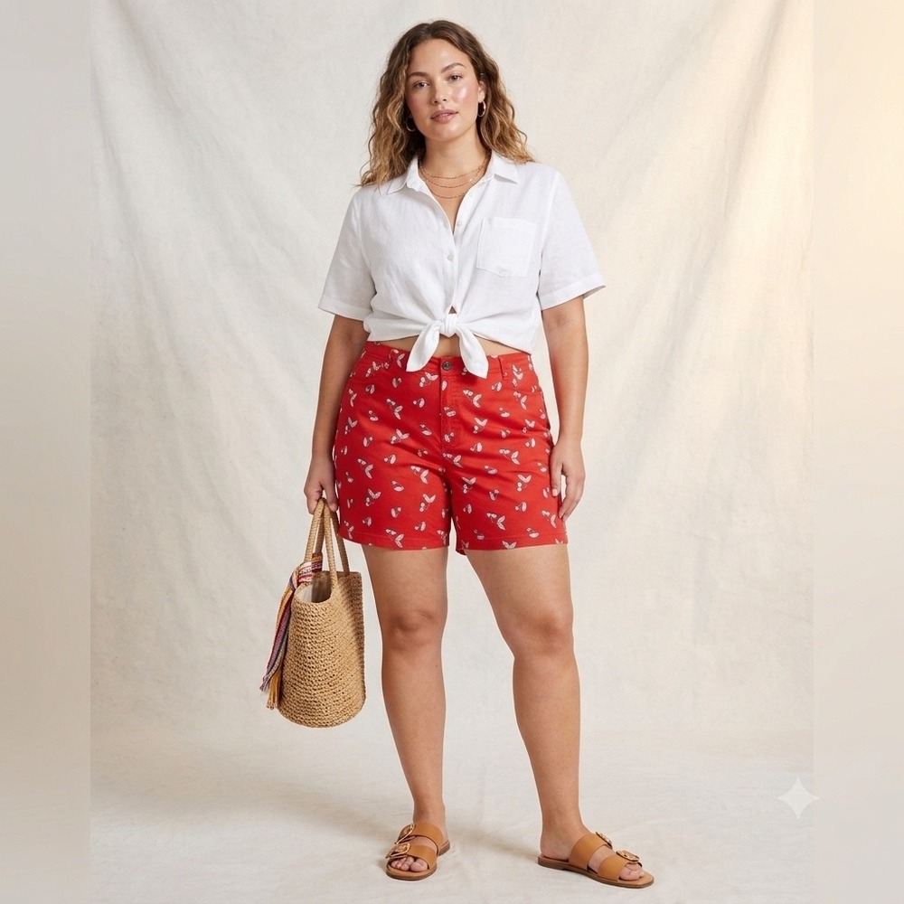 Womens Plus Retro Cherry‎ Print Shorts 22W Red Fruit Pattern Rockabilly CJ Banks
